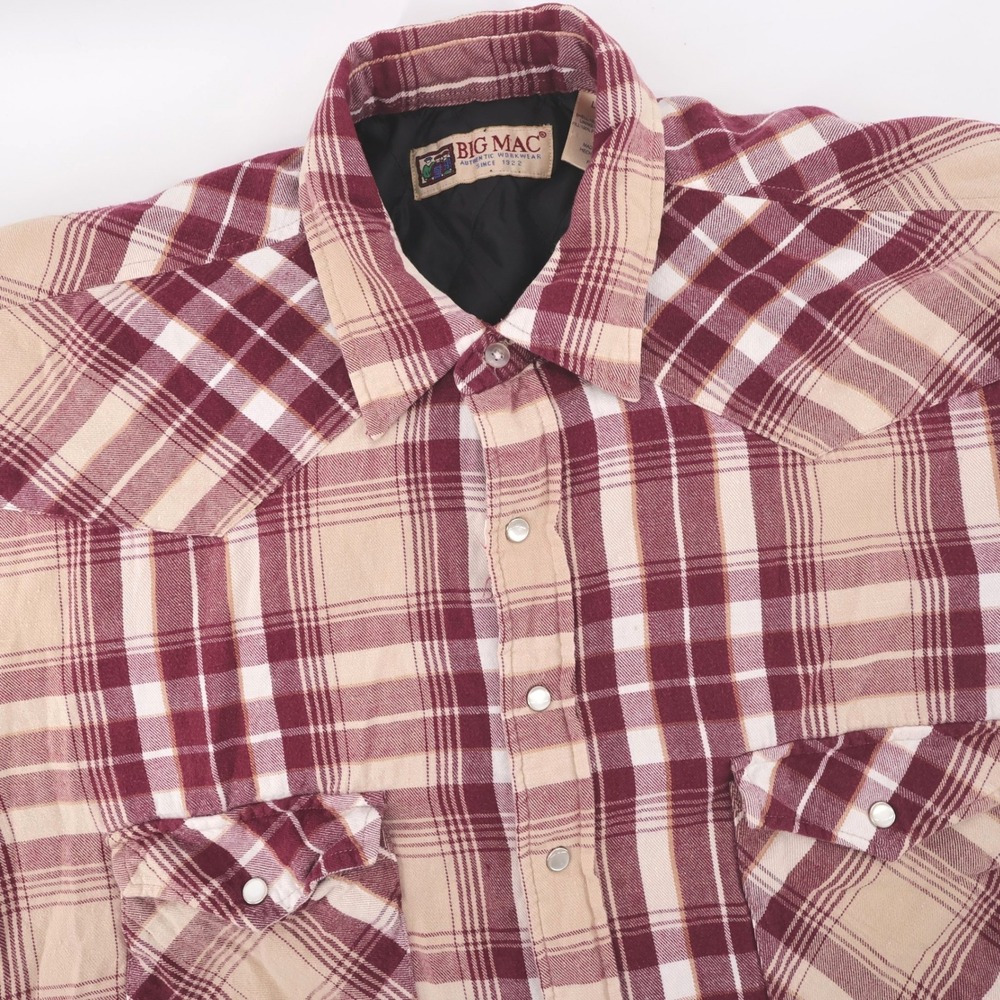 Vintage Big Mac Quilted Western Pearl Snap Jacket Burgundy Mens LXT Fits XL Tall